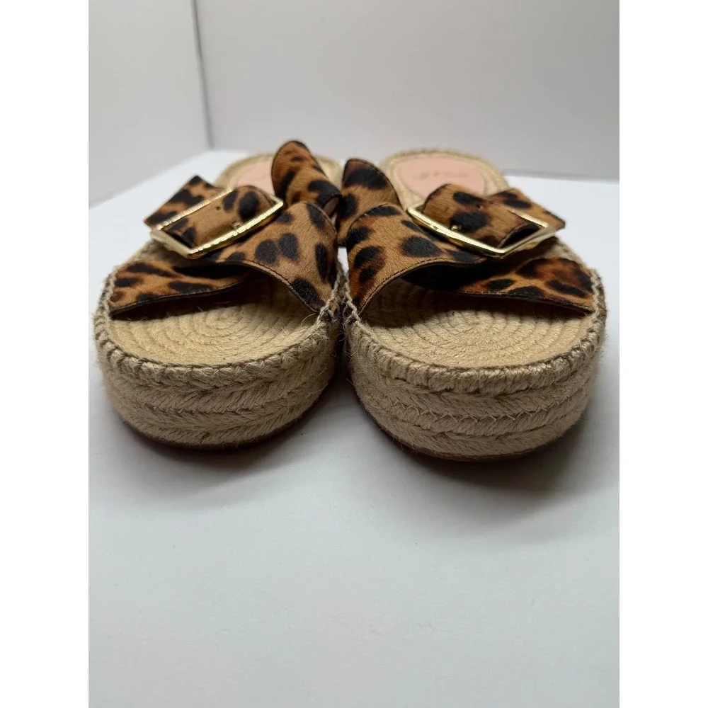 J.Crew Leopard Calf Hair Espadrille Platform‎ Slide Sandals Buckle 7.5